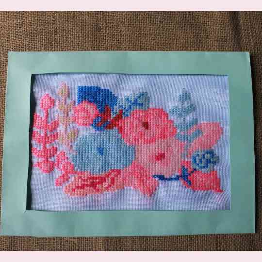 BLUE PINK ROSE CROSS STITCH EMBROIDERY - Crafting is My Hobby